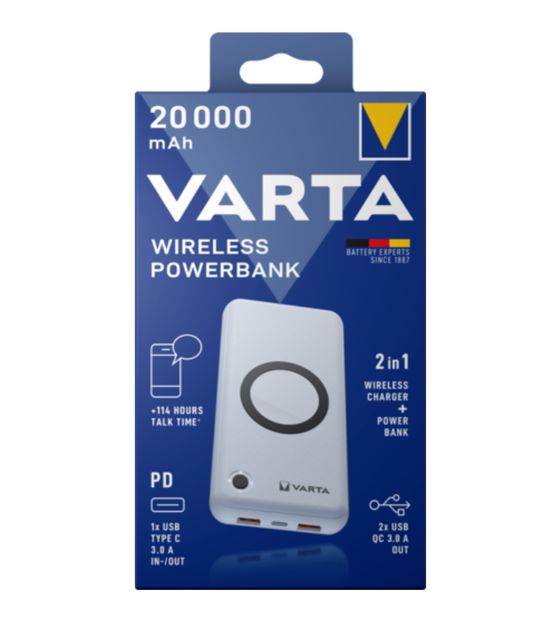 Varta Wireless 20000 mAh Powerbank USB Typ-C Kabelloses Laden  (Weiß) f&uuml;r 44,99 Euro