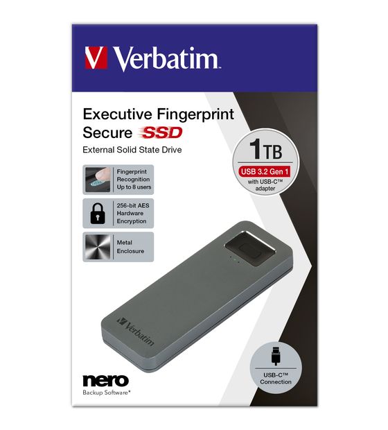 Verbatim Executive Fingerprint Secure USB-C 1 TB SSD M.2  (Grau) f&uuml;r 153,99 Euro