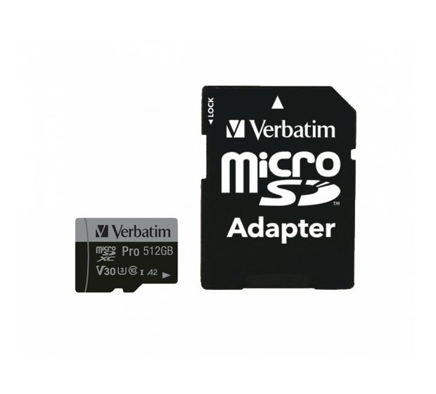 Verbatim Pro MicroSDXC Speicherkarte 512 GB Class 3 (U3) Klasse 10 f&uuml;r 79,99 Euro