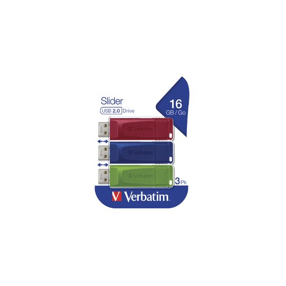 Verbatim Slider USB Typ-A Stick 16 GB  (Blau, Grün, Rot) f&uuml;r 15,99 Euro