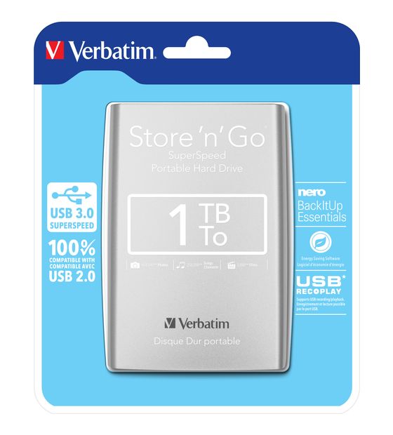 Verbatim Store 'n' Go 1 TB externe Festplatte 2.5" Micro-USB B  (Silber) f&uuml;r 94,99 Euro