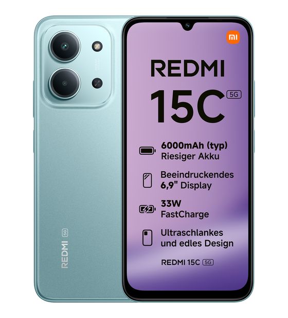 Xiaomi Redmi 15C 128 GB 5G Smartphone 17,5 cm (6.9 Zoll) 2,4 GHz 50 MP Dual Kamera WiFi 5 (Mint Green) f&uuml;r 139,00 Euro