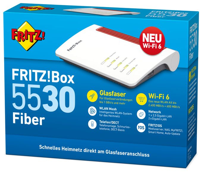 FRITZ!Box 5530 Wi-Fi 6 (802.11ax) Router Dual-Band (2,4 GHz/5 GHz) 