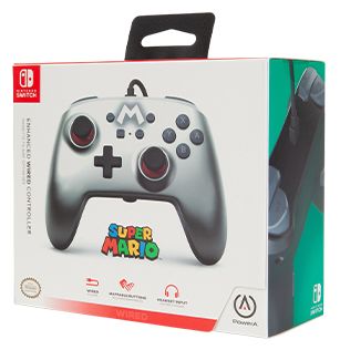 Enhanced Wired Controller Mario Silver Analog / Digital Gamepad Nintendo Switch kabelgebunden (Grau) 