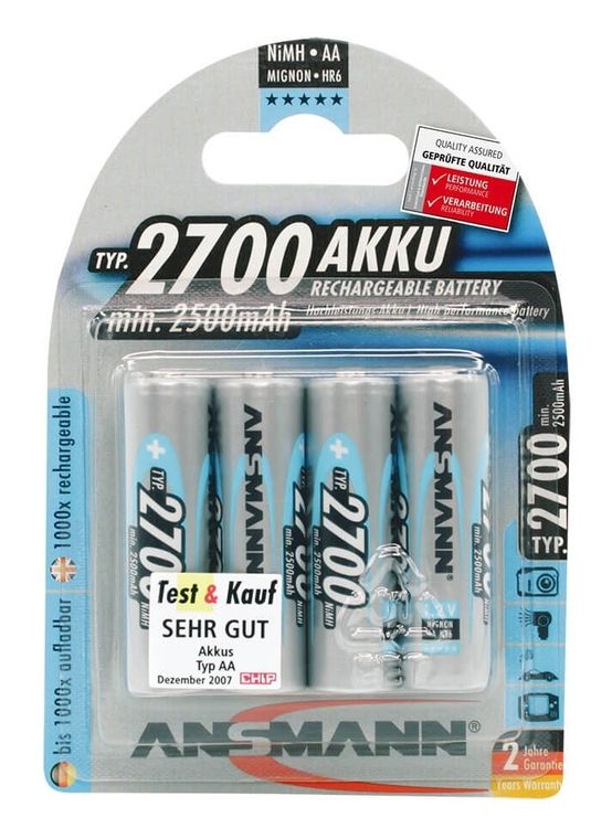 Ansmann Blister 4 X Accu, AA, 2700mAh f&uuml;r 20,99 Euro