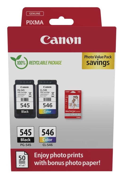 Canon PG-545/CL-546 Photo Value Pack originale Druckerpatronen Schwarz, Cyan, Magenta, Gelb 8 ml 180 Seiten f&uuml;r 41,99 Euro