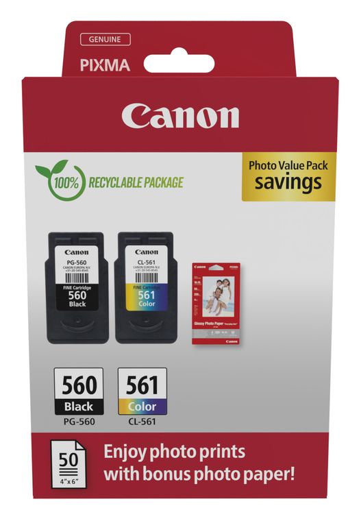 Canon PG-560/CL-561 Photo Value Pack (PVP) originale Druckerpatronen Schwarz, Cyan, Magenta, Gelb f&uuml;r 49,99 Euro