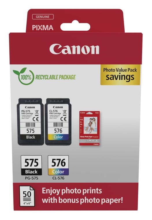 Canon PG-575/CL-576 Photo Value Pack originale Druckerpatronen Schwarz, Cyan, Magenta, Gelb f&uuml;r 31,99 Euro