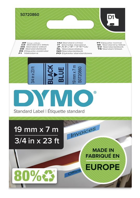 Dymo DYMO Original D1-Etikettenband | schwarz auf blau | 19 mm x 7 m | selbstklebendes Schriftband | für LabelManager-Beschriftungsgerät f&uuml;r 24,98 Euro