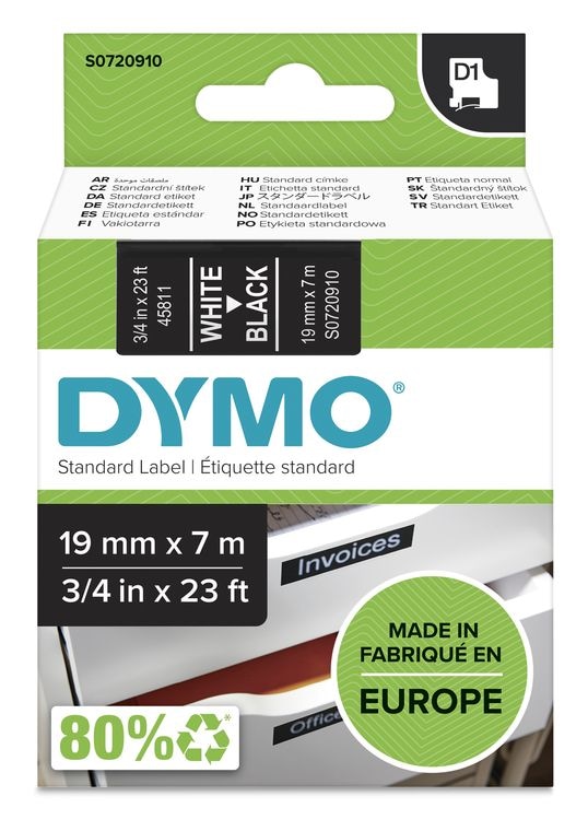 Dymo DYMO Original D1-Etikettenband | weiß auf schwarz | 19 mm x 7 m | selbstklebendes Schriftband | für LabelManager-Beschriftungsgerät f&uuml;r 25,99 Euro