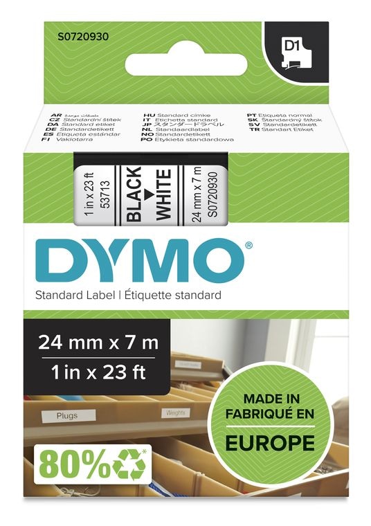 Dymo DYMO Original D1-Etikettenband | schwarz auf weiß | 24 mm x 7 m | selbstklebendes Schriftband | für LabelManager-Beschriftungsgerät f&uuml;r 28,79 Euro