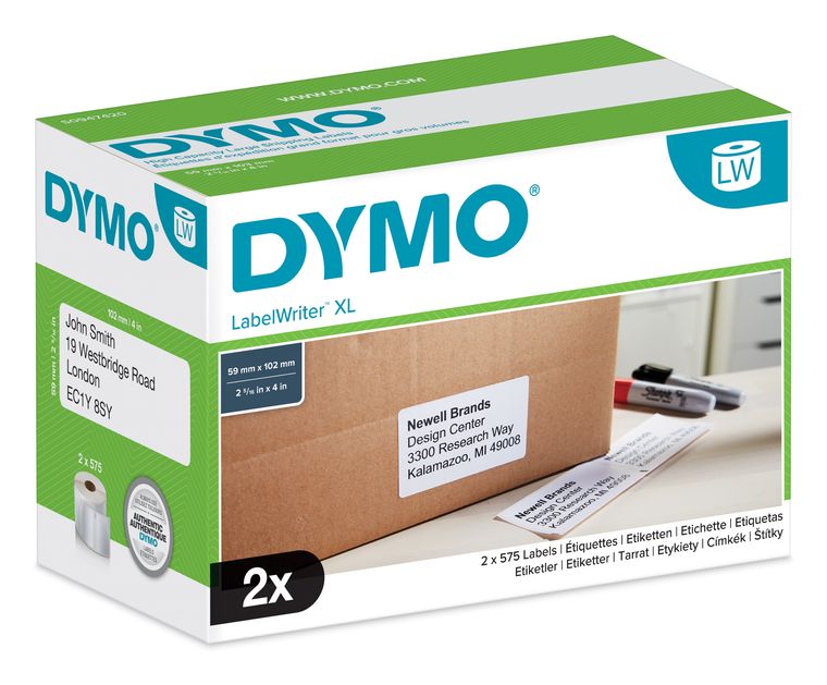 Dymo DYMO Original LabelWriter Versand/Namensschild-Etiketten | 102 mm x 59 mm | 2 Rollen mit je 575 leicht ablösbaren Etiketten (1.150 Etiketten) | für LabelWriter 4XL/5XL Etikettendrucker f&uuml;r 57,49 Euro