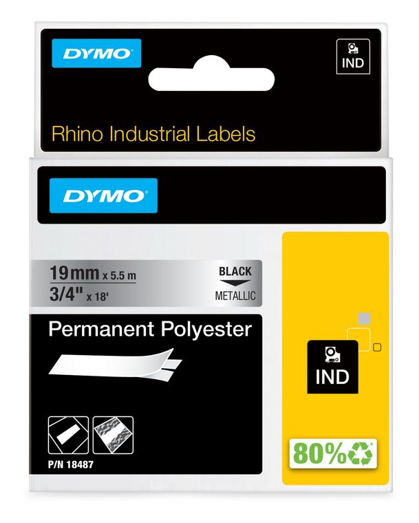 Dymo DYMO Rhino Industrie Permanente Polyesteretiketten | 6 mm x 5,5 m | Schwarz auf Metallic | selbstklebendes Schriftband | für DYMO Rhino und LabelManager Beschriftungsgerät f&uuml;r 23,07 Euro