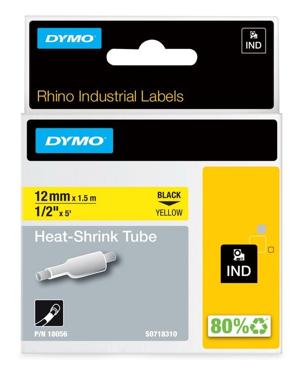 Dymo DYMO Rhino Industrie Schrumpfschlauch-Kabeletiketten | 12 mm1,5 m | Schwarz auf gelb | für DYMO Rhino Beschriftungsgerät f&uuml;r 36,88 Euro