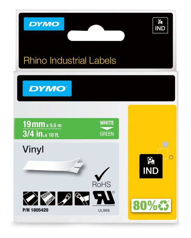 Dymo DYMO Rhino-Industrie-Vinyletiketten | 19 mm x 5,5 m | weiß auf grün | selbstklebendes Schriftband | für DYMO Rhino und LabelManager Beschriftungsgerät f&uuml;r 23,07 Euro
