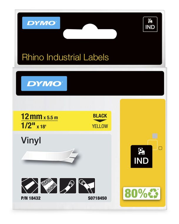 Dymo DYMO Rhino-Industrie-Vinyletiketten | 12 mm x 5,5 m | schwarz auf gelb | selbstklebend | für DYMO Rhino und LabelManager Beschriftungsgerät f&uuml;r 20,58 Euro