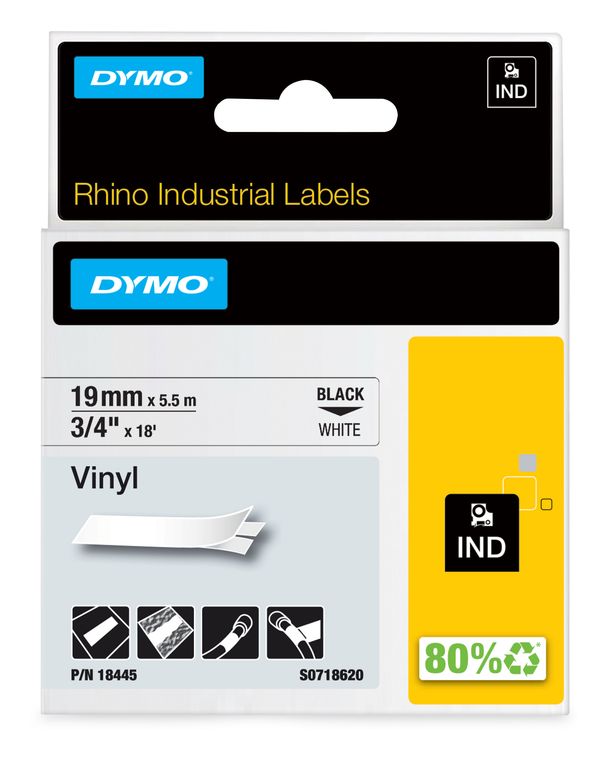 Dymo DYMO Rhino-Industrie-Vinyletiketten | 19 mm x 5,5 m | schwarz auf weiß | selbstklebendes Schriftband | für DYMO Rhino und LabelManager Beschriftungsgerät f&uuml;r 23,07 Euro