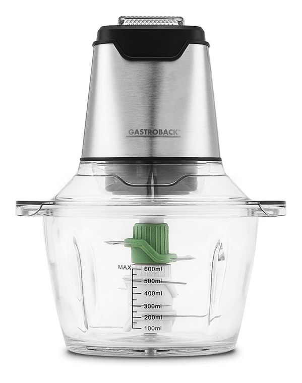Gastroback 40961 Design Mini Chopper Plus Zerkleinerer 400 W 6 Klingen 0,6 l Glas Behälter (Edelstahl, Transparent) f&uuml;r 39,99 Euro