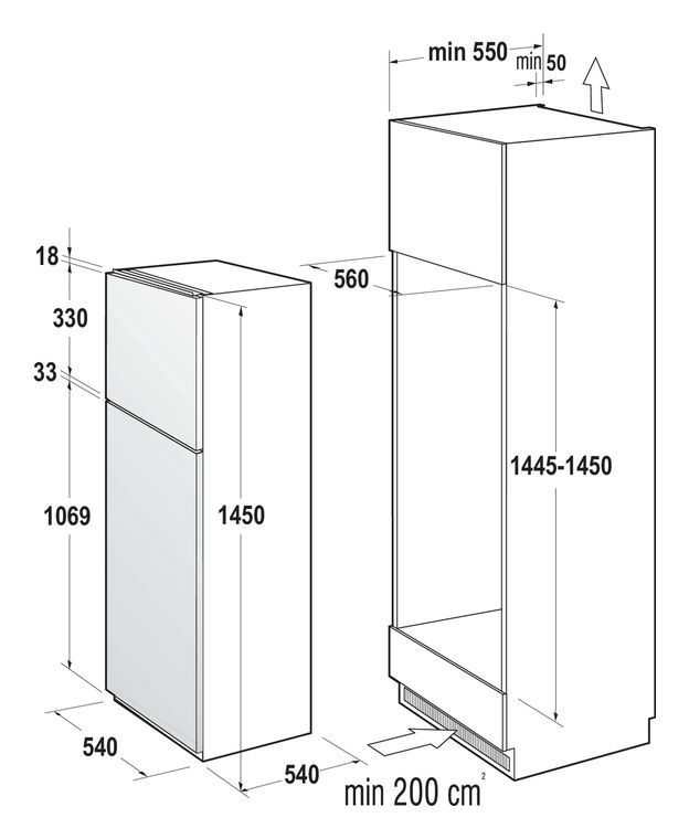 Gorenje RFI4152P1 Schlepptür 169 l / 36 l 145 cm Einbau Kühl-/Gefrierkombination 175 kWh f&uuml;r 318,00 Euro