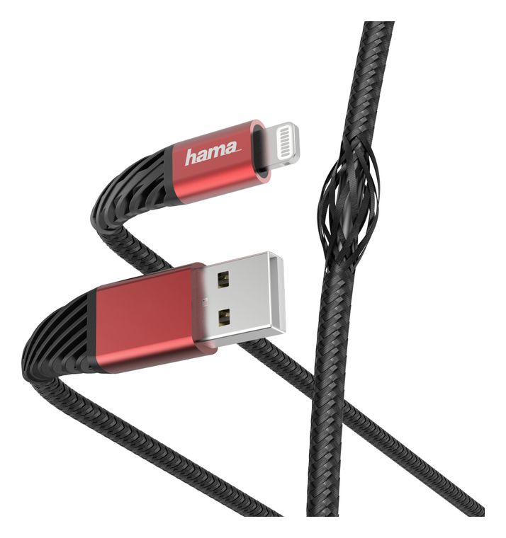 Hama 187217 Extreme Stecker Lightning auf USB A 1,5 m  (Schwarz, Rot) f&uuml;r 22,39 Euro