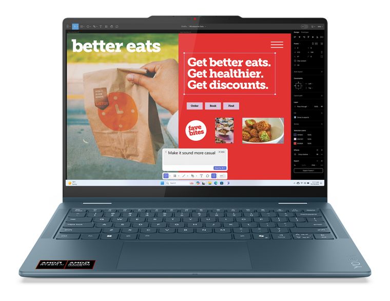 Lenovo Yoga 7 4AKP10 Copilot+ WUXGA Notebook 35,6 cm (14 Zoll) 1920 x 1200 Pixel 16 GB Ram 512 GB SSD Windows 11 Home AMD Ryzen 5 max. 4,8 GHz  (Türkis) f&uuml;r 920,00 Euro