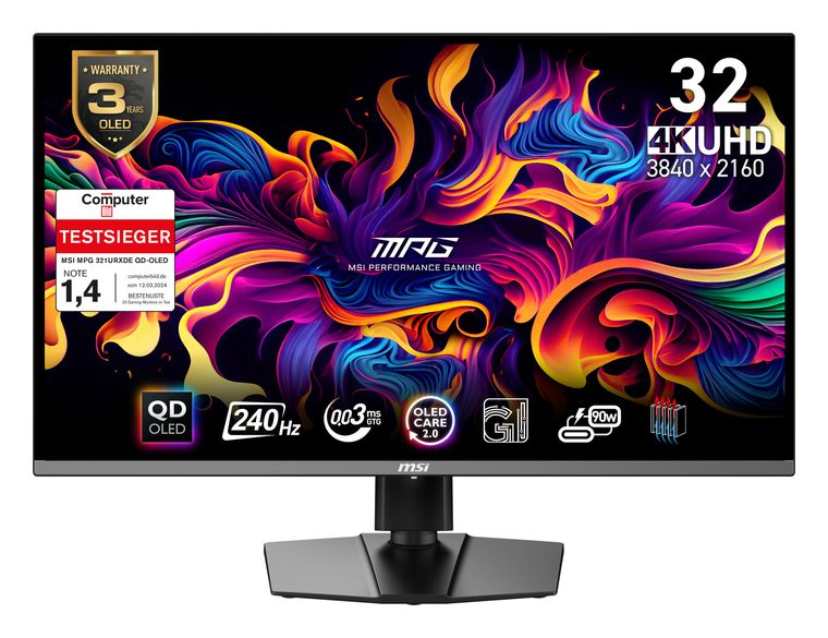 MSI MPG 321URXDE QD-OLED 4K Ultra HD Monitor 80 cm (31.5 Zoll) EEK: G 16:9 1 ms 250 cd/m² (Schwarz) für 1.373,00 Euro