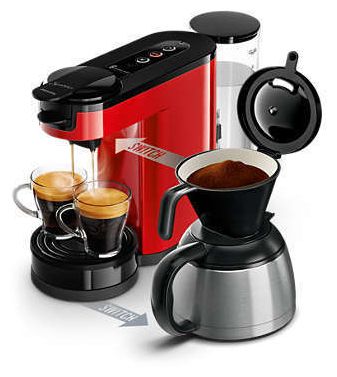 Philips HD6592/84 Senseo Switch Kaffeepad, Gemahlener Kaffee Maschine (Schwarz, Rot, Edelstahl) für 129,99 Euro