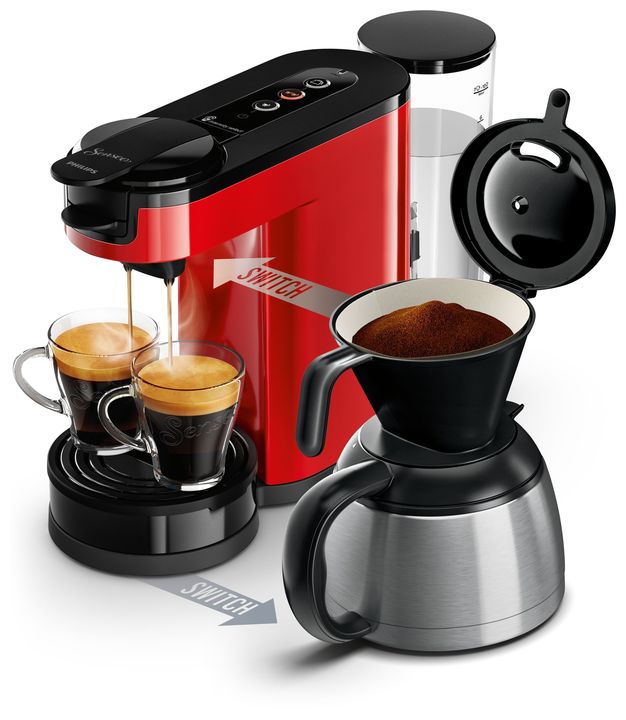 Senseo HD6592/84 Senseo Switch Kaffeepad, Gemahlener Kaffee Maschine (Schwarz, Rot) für 129,99 Euro