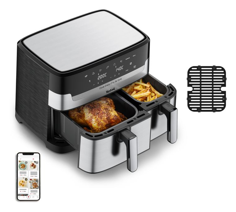 Tefal EY905D Dual Easy Fry & Grill Doppel Heißluftfritteuse 8,3 l 2700 W  (Edelstahl) f&uuml;r 129,99 Euro