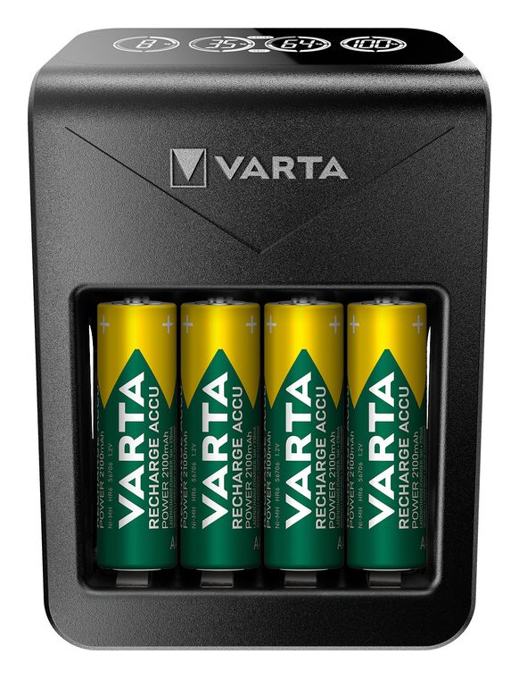 Varta Akku Ladegerät, inkl. 4X AA 2100mAh, Batterieladegerät für wiederaufladbare AA/AAA/9V und USB Geräte, LCD Plug Charger+, Einzelschachtladung f&uuml;r 27,99 Euro