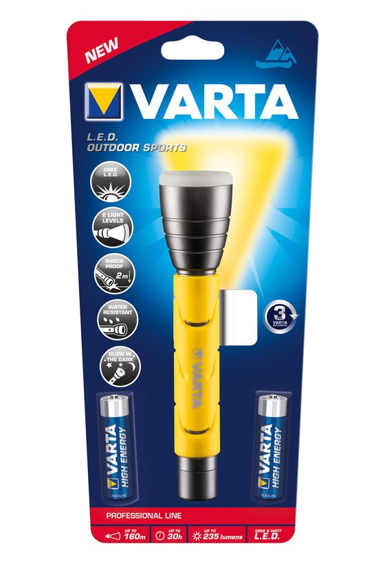Varta Outdoor Sports F20 Taschenlampe 2AA LED-Taschenlampe 235 Lumen 160m Leuchtweite max 30 Std. f&uuml;r 21,99 Euro