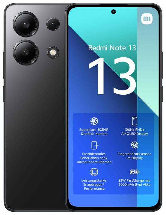 Xiaomi Redmi Note 13 128 GB 4G Smartphone 16,9 cm (6.67 Zoll) Android 108 MP Dreifach Kamera Dual Sim (Midnight Black) für 199,00 Euro