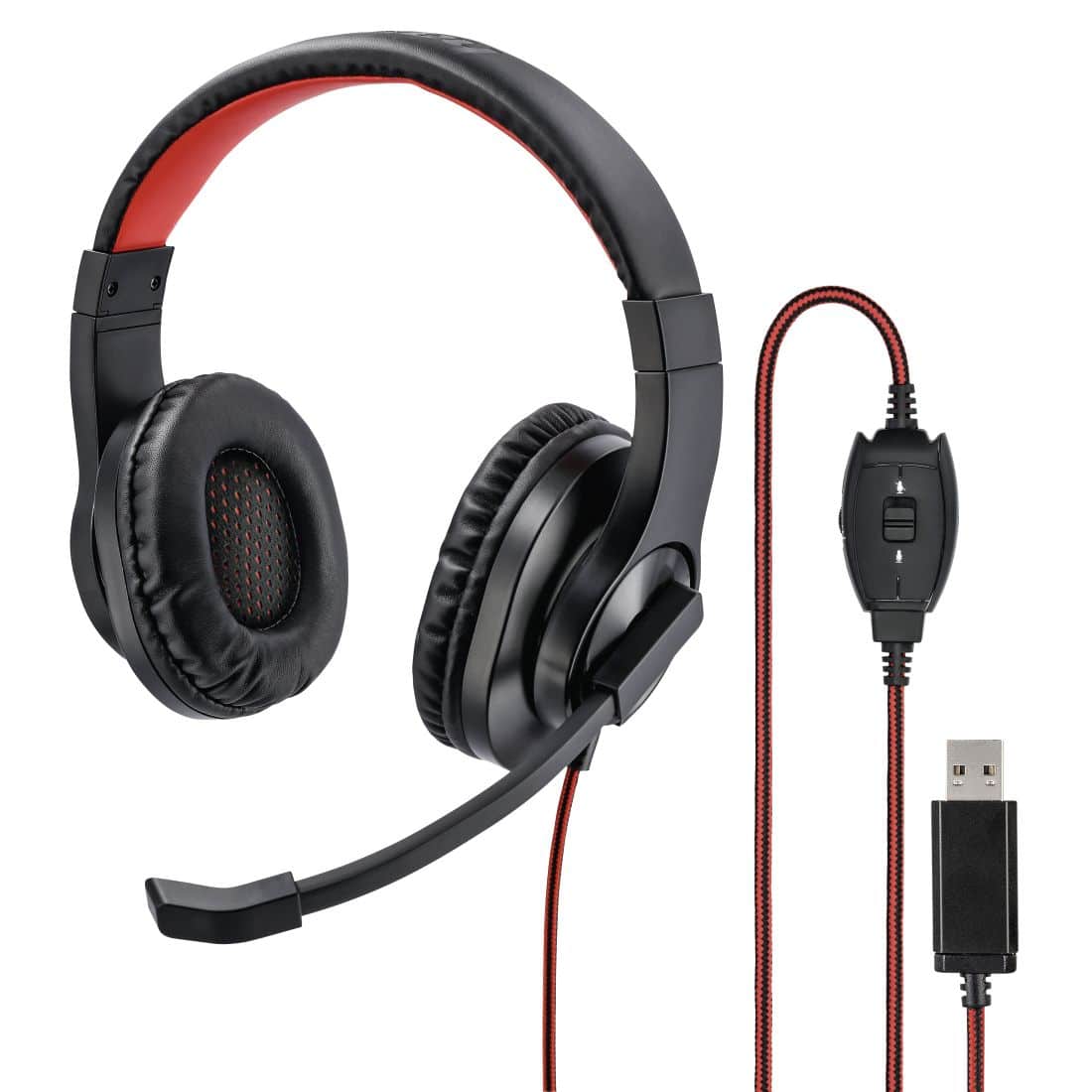 139927 HS-USB400 Over Ear Kopfhörer Kabelgebunden (Schwarz, Rot)