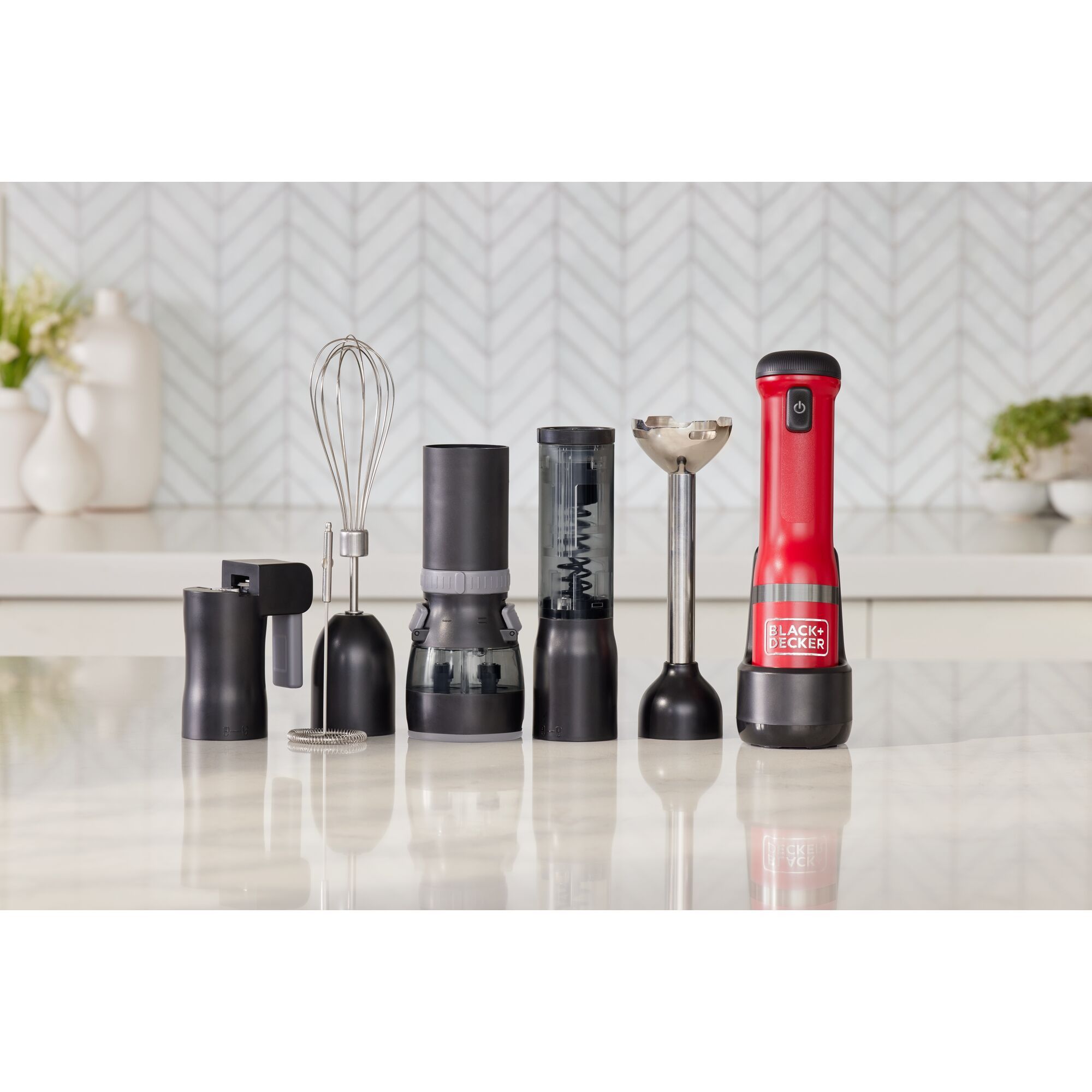 Stabmixer BLACK+DECKER BCKM1016KSR 6er Set Kitchen Wand Stabmixer Rot (7,2  Volt, 0.7 Liter)